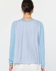 Breezy Stripes Mixed Media Top-Blue