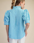 Sweetheart Puff Sleeve Top-Aqua