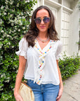 Steps Beach Embroidered Ruffle Top