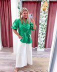 Dahlia Puff Sleeve Top-Green