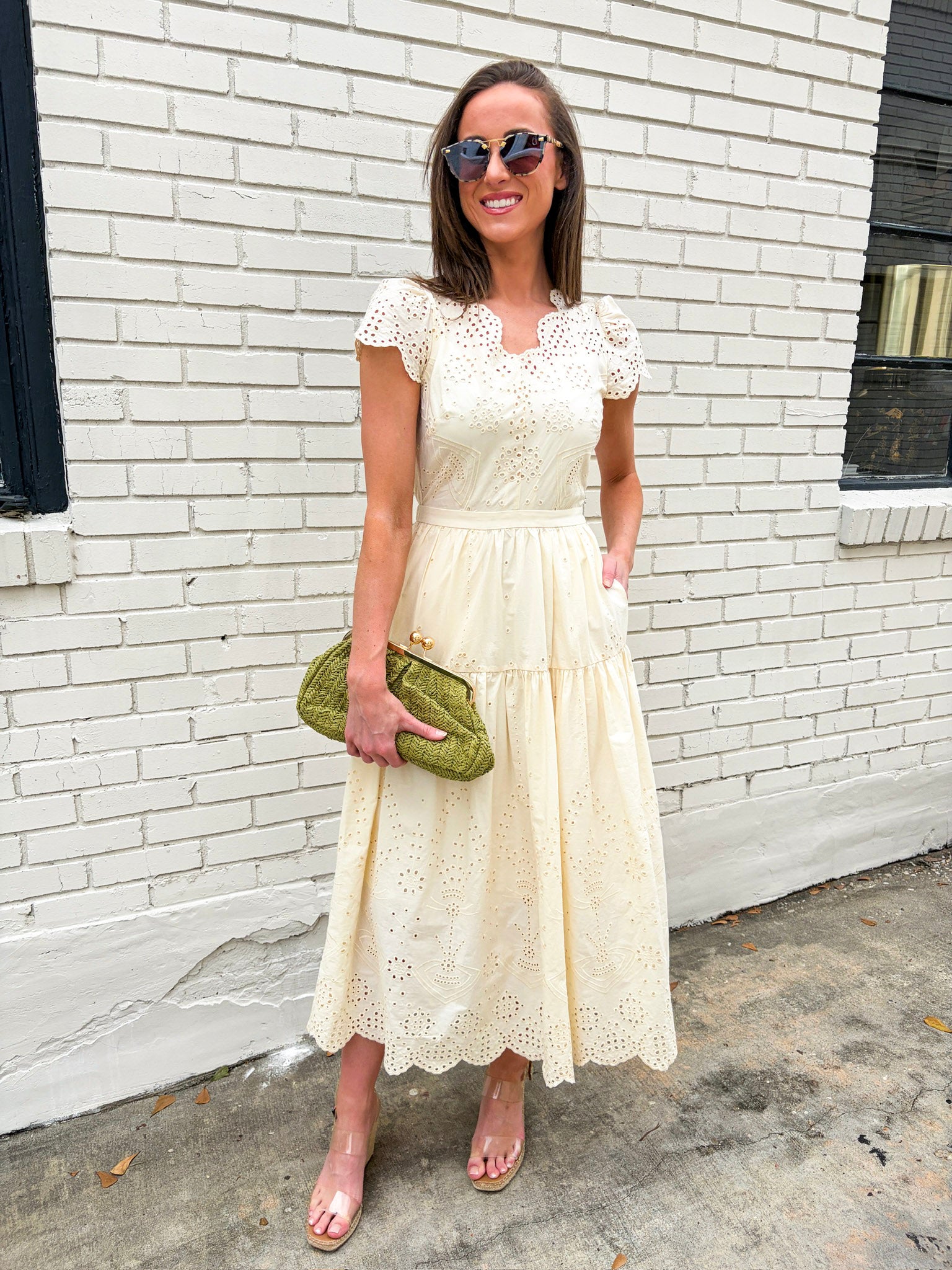 easy midi dress Easy Like Sunday Embroidered Midi Dress-Ivory