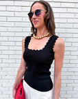 Lila Scallop Knit Top-Black