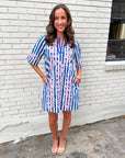 Riviera Maya Embroidered Shift Dress-Blue