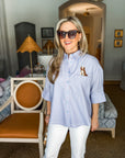 Sweetest Best Friend Embroidered Top- Blue/Papaya