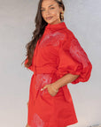 Sweet Flora Puff Sleeve Dress-Red