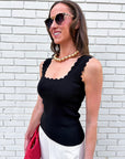 Lila Scallop Knit Top-Black