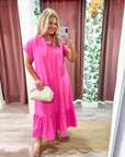 Simple Joy Midi Dress-Hot Pink