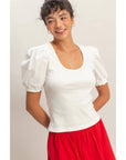 Perfect Fit Puff Sleeve Top-White