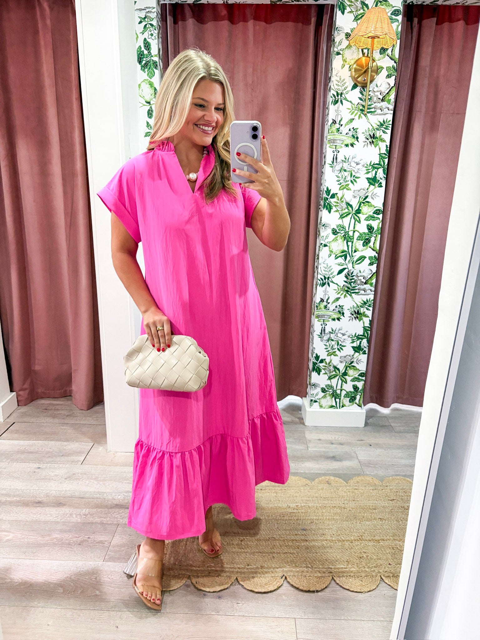 hot pink midi dress Simple Joy Dress-Hot Small LDL1041 Christmas Party Printed Dresses A clean square neckline Color:Champagne 6 cm