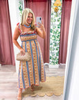 Paisley Stripe Smocked Midi Dress