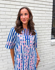 Riviera Maya Embroidered Shift Dress-Blue