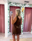 Weekend Cabin Mini Dress-Brown