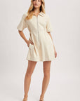 Take it Easy Zipper Mini Dress-Ecru