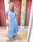 Simple Joy Midi Dress-Blue