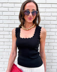 Lila Scallop Knit Top-Black