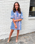 Riviera Maya Embroidered Shift Dress-Blue