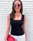 Lila Scallop Knit Top-Black