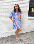 Riviera Maya Embroidered Shift Dress-Blue
