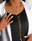 Paperclip Pearl Lariat Necklace