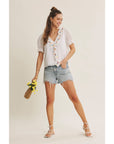 Steps Beach Embroidered Ruffle Top