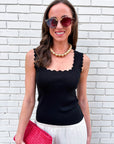 Lila Scallop Knit Top-Black
