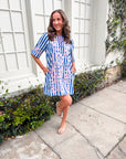 Riviera Maya Embroidered Shift Dress-Blue