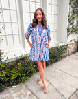 Riviera Maya Embroidered Shift Dress-Blue