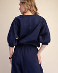 Eleanor Bubble Sleeve Sweatshirt-Navy
