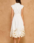 Garden Cutwork Embroidered Midi Dress-Off White