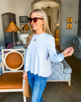Breezy Stripes Mixed Media Top-Blue