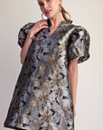 Luminous Bloom Mini Dress-Gray