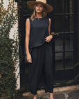 Abroad Adventure Textured Pant Set-Onyx Indigo