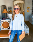 Breezy Stripes Mixed Media Top-Blue