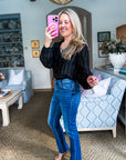 Feeling Light Ruffle Trim Top-Black