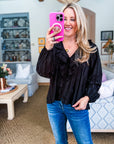 Feeling Light Ruffle Trim Top-Black