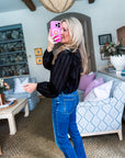 Feeling Light Ruffle Trim Top-Black