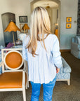 Breezy Stripes Mixed Media Top-Blue