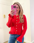 Falling for Cozy Knit Cardigan-Poppy Red