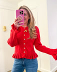 Falling for Cozy Knit Cardigan-Poppy Red