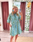 Riviera Maya Embroidered Shift Dress-Green