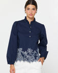 Threaded Bloom Long Sleeve Top-Navy
