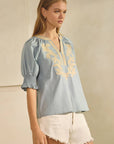 Sun-Chasing Poplin Top-Dusty Blue