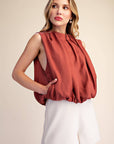 Estelle Pleated Balloon Top-Rust