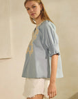 Sun-Chasing Poplin Top-Dusty Blue
