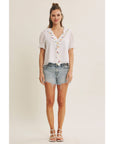 Steps Beach Embroidered Ruffle Top