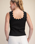 Scallop Wave Knit Top-Black