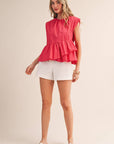 Sunday Melody Peplum Top-Teaberry