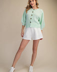 Travel Plans Button Down Sweater-Mint