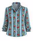 Modern Bloom Ruffle Top-Red/Blue