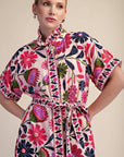 Garden Grace Tie Waist Midi Dress-Pink